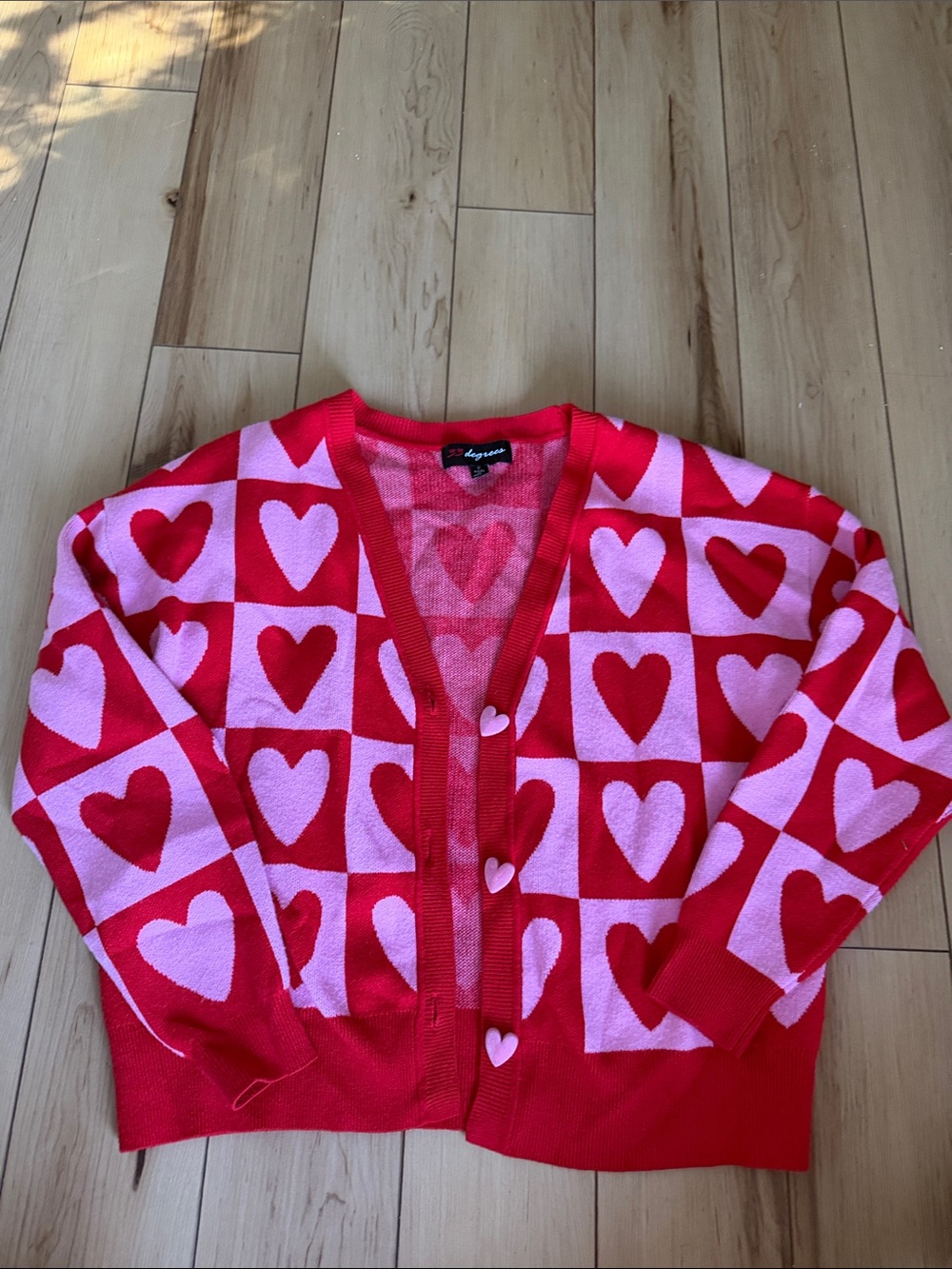 Pink and Red Heart Cardigan Size Small